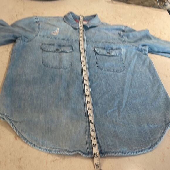 American Eagle flannel lined snap button denim top oversized fit SZ medium - Picture 9 of 10